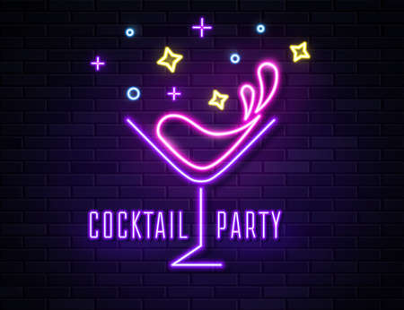 Retro neon wine glass sign on wall backgroundのイラスト素材