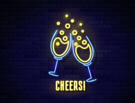 Retro neon wine glass sign on wall backgroundのイラスト素材