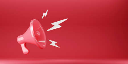 Red megaphone with silver lightning on red backgroundの写真素材