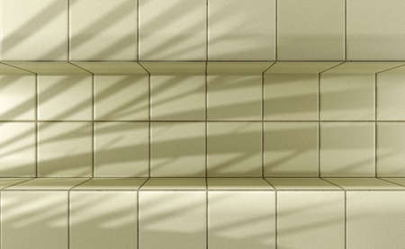 Beige pastel tiles bathroom or kitchen background with podium
