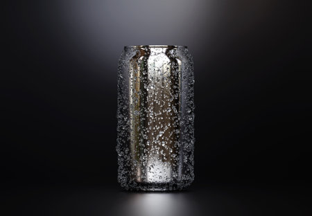 Aluminum beer or soda can with clod and droplet condensation, fresh water drops