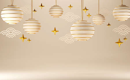 Chinese beige luxury background with pedestal, podium, round stageの写真素材