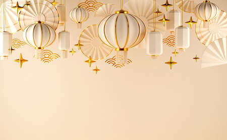 Chinese beige luxury background with pedestal, podium, round stageの写真素材