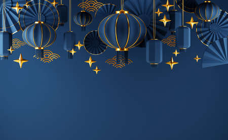 Chinese blue luxury background with pedestal, podium, round stageの写真素材