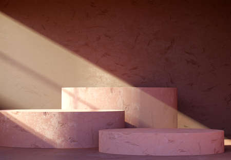 Cosmetic product presentation with shadows and light rays from windowsの写真素材