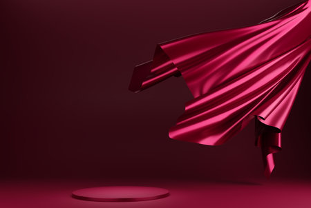 3D display podium, red background with magenta pedestalの写真素材