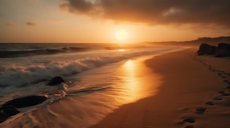 Golden hour on the beach. AI generatedの素材