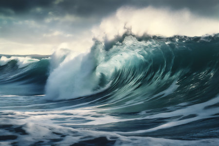 Huge hyper-realistic ocean wave. AI generatedの素材