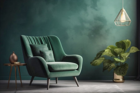 Green armchair in modern green interior. AI generatedの素材