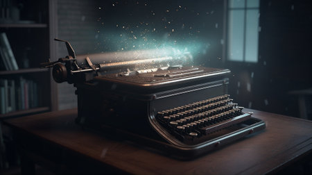 Old typewriter with magical light, power. Generative AI.の素材