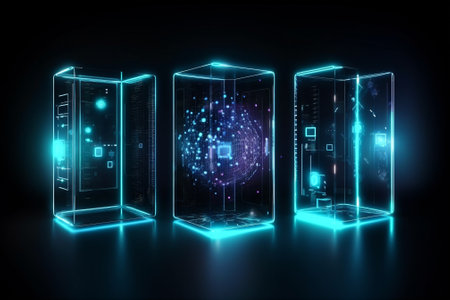 Set of data blocks protection for confidential information. Abstract technology background, cyber security concept. Generative AIの素材