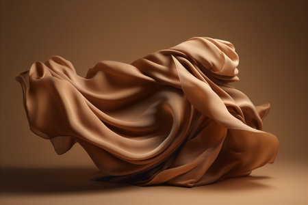 Abstract beige background with beige falling fabric. Creative backdrop for beauty product presentation. Generative AIの素材