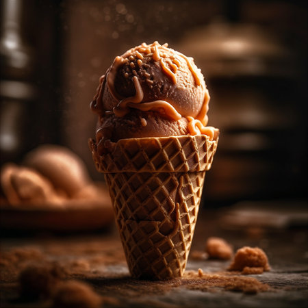 Crispy ice cream cone with creamy refreshing ice cream ball. Generative AIの素材