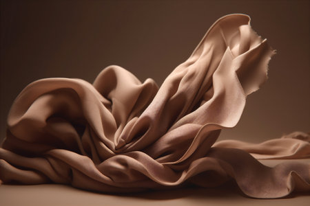 Abstract beige background with beige falling fabric. Creative backdrop for beauty product presentation. Generative AIの素材