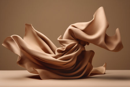 Abstract beige background with beige falling fabric. Creative backdrop for beauty product presentation. Generative AIの素材