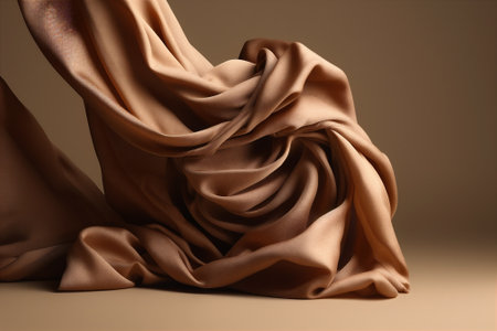 Abstract beige background with beige falling fabric. Creative backdrop for beauty product presentation. Generative AIの素材