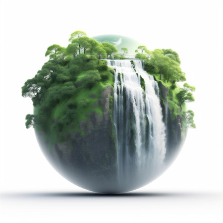 Earth day concept illustration with green globe. World environment day design element, eco friendly concept background. AI generatedの素材