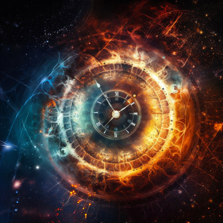 Cosmic time and energy concept background. Time travel machine abstract background. AI generatedの素材