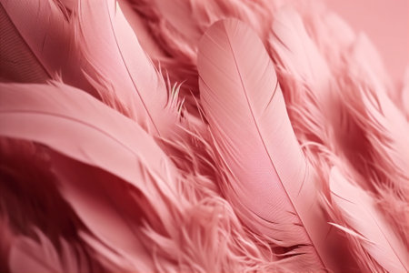 Abstract beautiful soft pink feathers on pink background. AI generatedの素材