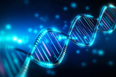 DNA concept background. Abstract blue neon stylised medical background. AI generatedの素材