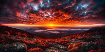 Beautiful vibrant colour sunset sky. Breathtaking beauty of a colorful and radiant sunset sky. AI generatedの素材