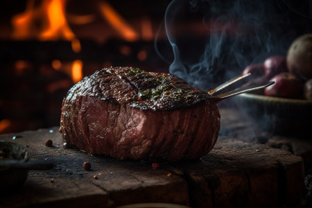 Brazilian barbecue served with picanha steak on charcoal barbecue. AI generatedの素材