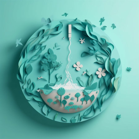 Abstract illustration of green planet Earth in futuristic style. World Earth day, environment day concept background. AI generatedの素材