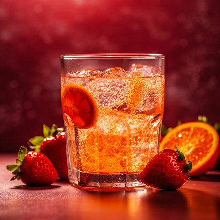 Close up image of delicious refreshing strawberry and orange cocktail. AI generatedの素材
