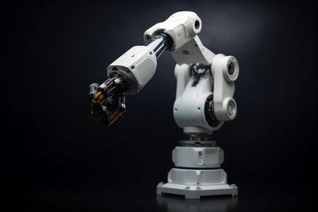 Robotic arm, mechanical hand, industrial robot manipulator concept. Technology background. AI generatedの素材