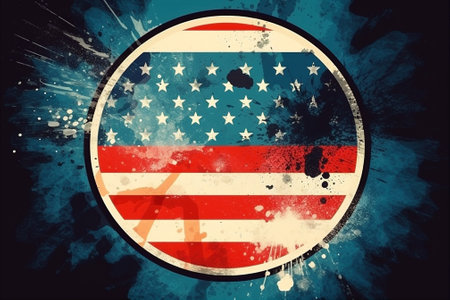 USA flag colors circle shield, grunge comics style, with copy space for your text. AI generatedの素材