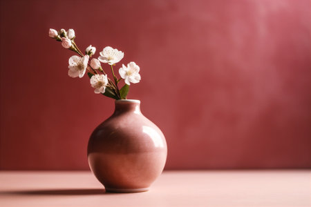 Pink bud vase with pink flowers bouquet with soft colors. Summer, spring cosmetics, fashion, health care mockup background. AI generatedの素材