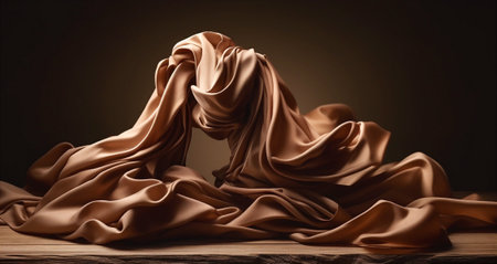 Abstract beige background with beige falling fabric. Creative backdrop for beauty product presentation. Generative AIの素材