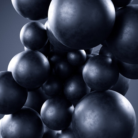 Abstract black rubber or concrete balls on black background.の写真素材