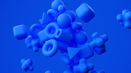 Abstract blue geometric shapes on blue background.