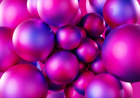 Abstract blue and pink neon balls on pink background.の写真素材