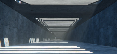Futuristic concrete hallway, brutal architecture backgroundの写真素材
