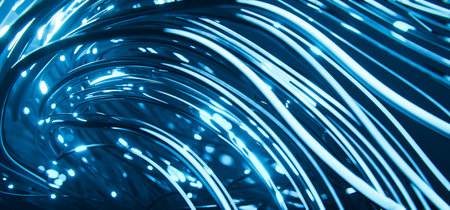 Abstract technology background with moving bokeh lights.