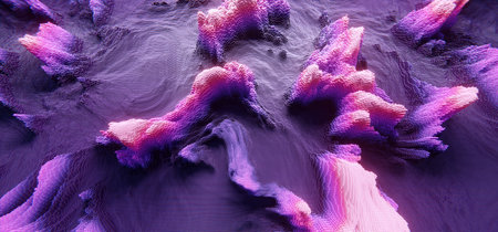 Abstract purple cubic landscape technology background. Technology concept