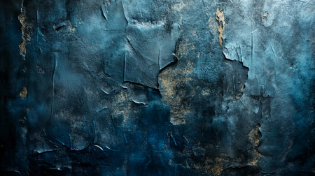 A close-up of a textured surface with a teal and gold color scheme. Abstract grunge wall texture background. Generative AIの素材