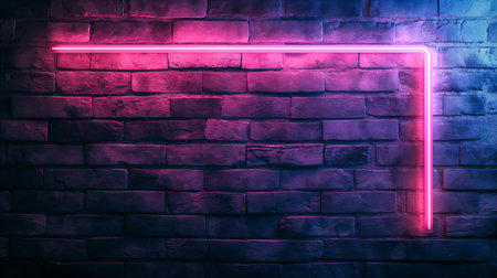 A neon frame lights up a textured brick wall, perfect for creative projects. Abstract background. Generative AIの素材