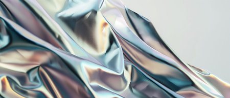 Cloth, fabric with a glossy, reflecting soft light and vibrant hues of teal and blue. The smooth texture resembles glass, creating an elegant, luminous effect. Abstract background. Generative AIの素材