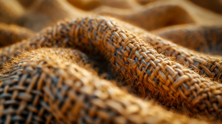 Textured surface of woven fabric features intricate patterns and earthy tones. The soft fibers create a rich visual appeal, highlighting craftsmanship and material quality. Generative AIの素材