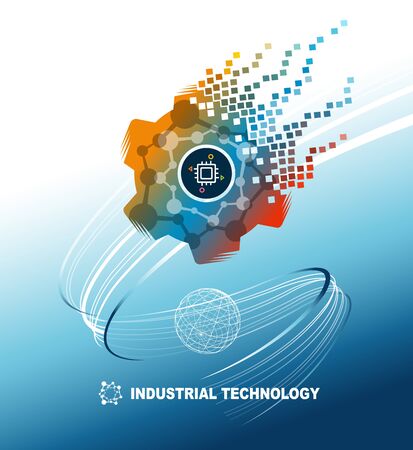 World Industrial Technology Developed Toward the Future. Blue background gradient vector illustrationのイラスト素材