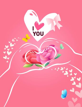 Happy mother's day, heart shaped child hand and carnation flower. I love you concept.のイラスト素材
