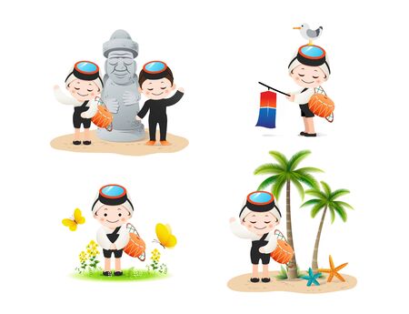 Korean island, Jeju island, traditional female diver. (Haenyeo)のイラスト素材