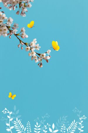 Spring flowers and butterflies conceptの写真素材