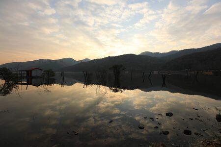 Morning sunrise Beautiful reservoir landscape. Mungwang, Chungbuk, Koreaの写真素材
