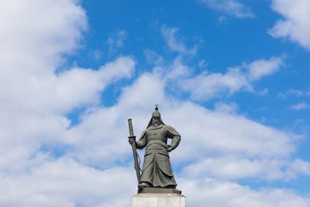 Gwanghwamun Square, Seoul, South Korea-February 27, 2020: Admiral Yi Sun-shin statue with blue sky and clouds backgroundのeditorial素材