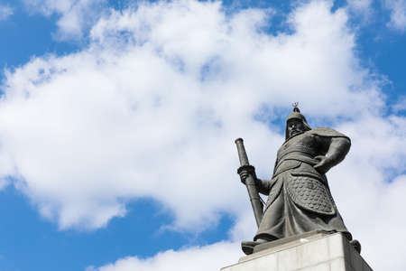 Gwanghwamun Square, Seoul, South Korea-February 27, 2020: Admiral Yi Sun-shin statue with blue sky and clouds backgroundのeditorial素材