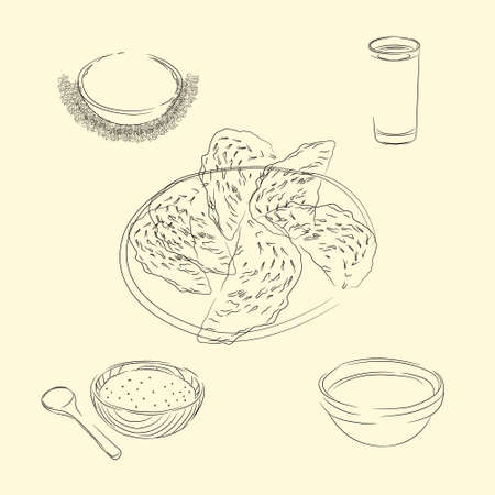 Illustration sketch of cakes keukarah khas aceh,Indonesia. Good to use for restaurant menu, Indonesian food recipe book and food content.のイラスト素材